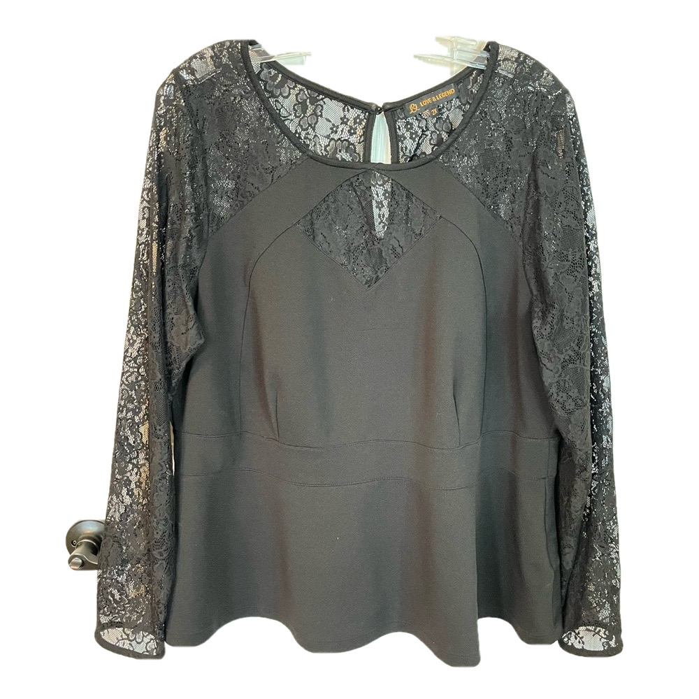 Love & Legend Women’s Black Long Sleeve Lace Peplum Blouse Keyhole Whimsigoth 2X